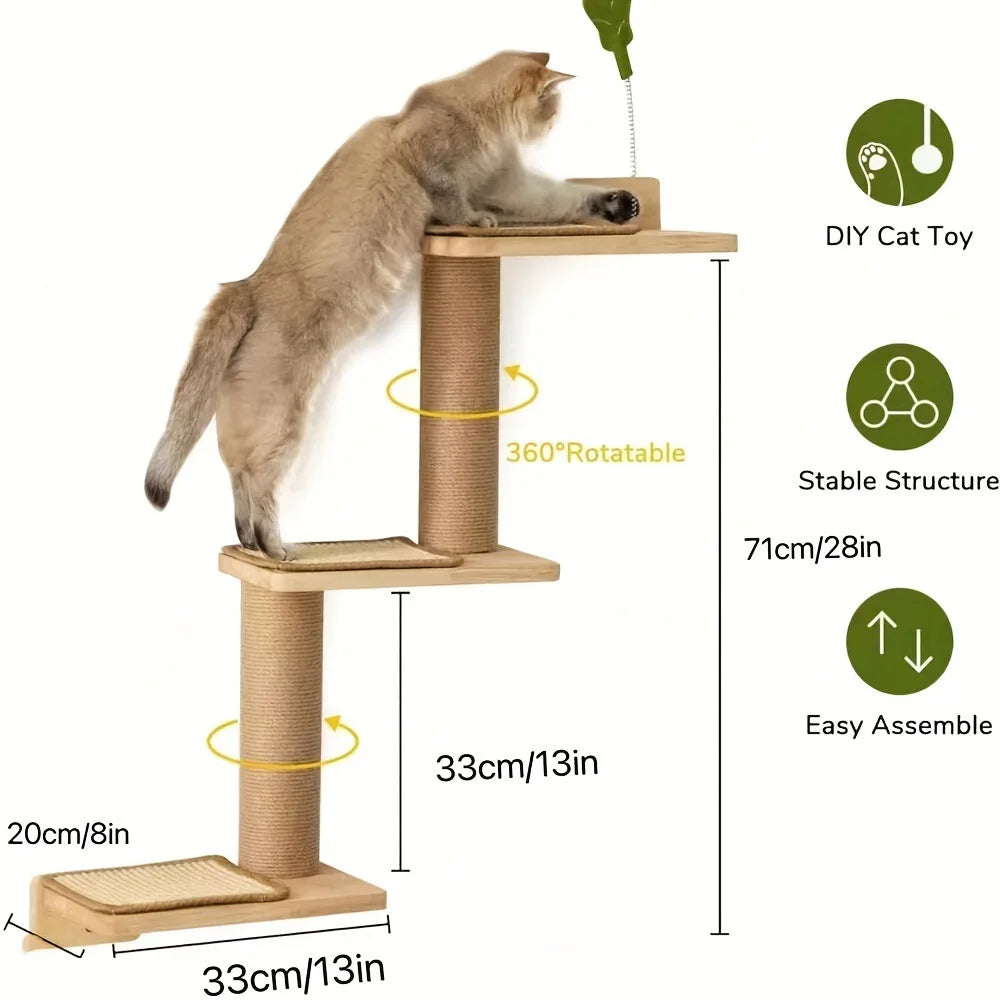 WHselect Wall Tower – Verstelbare Houten Kattenklimtoren met Krabplanken (240–270 cm)