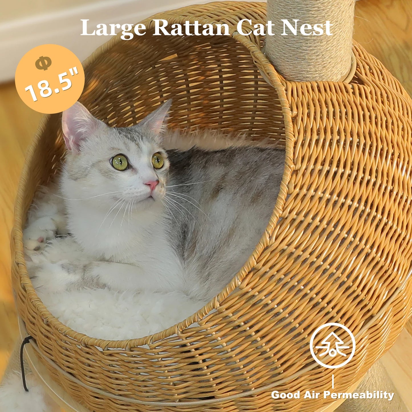 WHselect DinoCat Tower – Unieke Krabpaal met Rattan Kattenhuis & Speelzones (116cm)