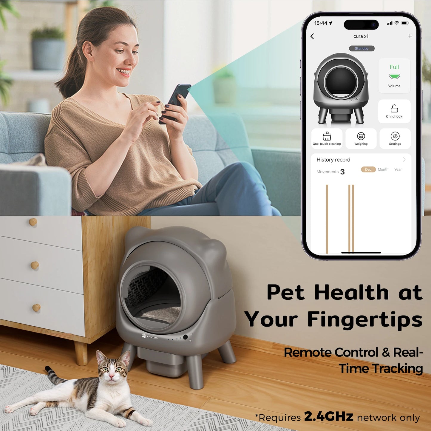 Amicura Cura X1 – Automatische Kattenbak met Appbediening en Veiligheidssensoren