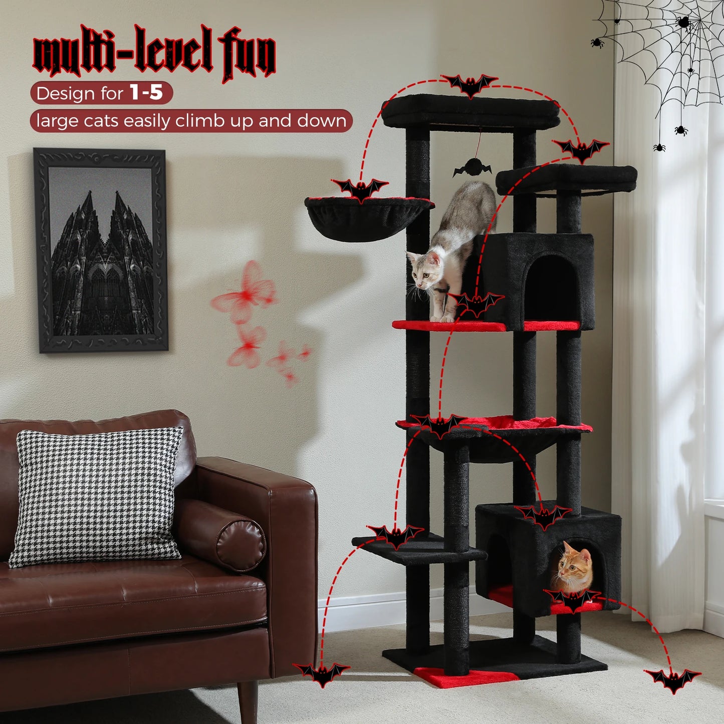 WHselect Luxe Krabpaal 175cm – Grote Kattenboom met Hangmat en Huisje