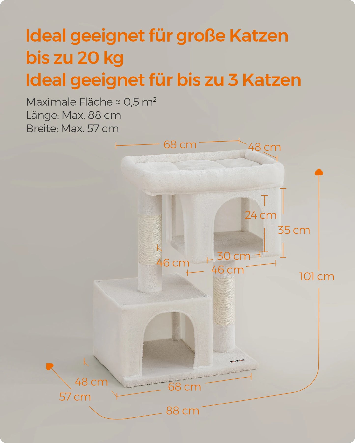 WHselect Comfort Krabpaal – Stabiele Kattenboom met Dubbele Grotten
