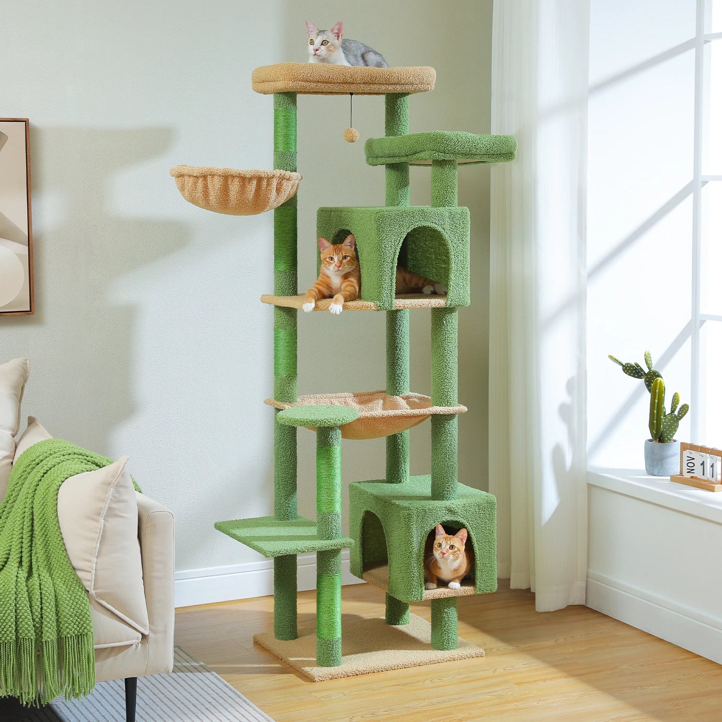 WHselect Luxe Krabpaal 175cm – Grote Kattenboom met Hangmat en Huisje