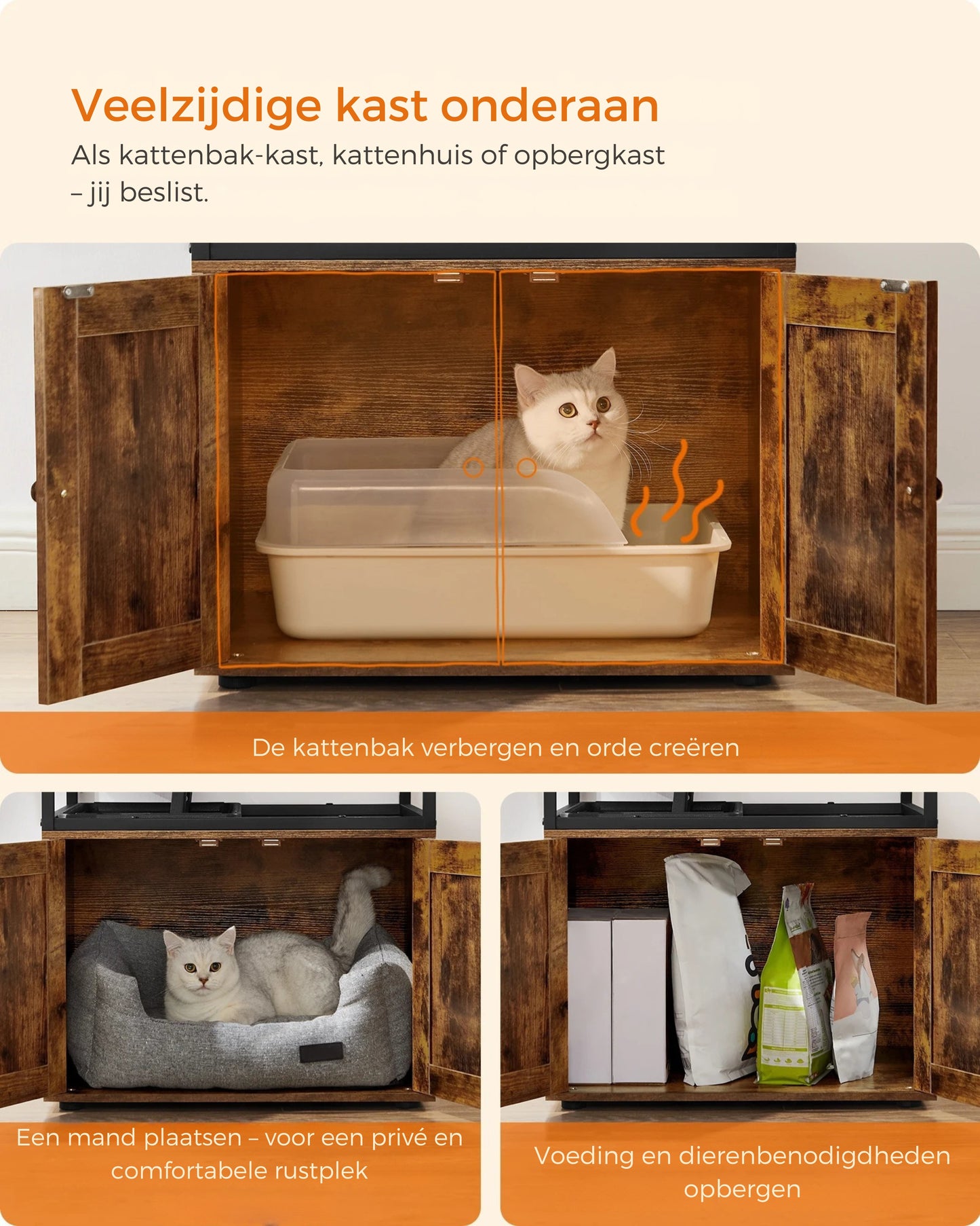 WHselect Royal Cat Mansion – Luxe 4-Lagen Kattenhuis met Krabpaal, Voerplek & Kattenbakruimte (146cm)