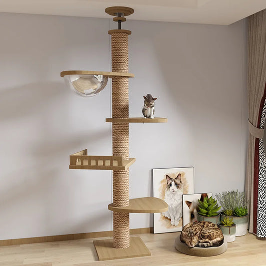 WHselect Wall Tower – Verstelbare Houten Kattenklimtoren met Krabplanken (240–270 cm)