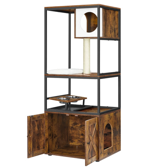 WHselect Royal Cat Mansion – Luxe 4-Lagen Kattenhuis met Krabpaal, Voerplek &amp; Kattenbakruimte (146cm)